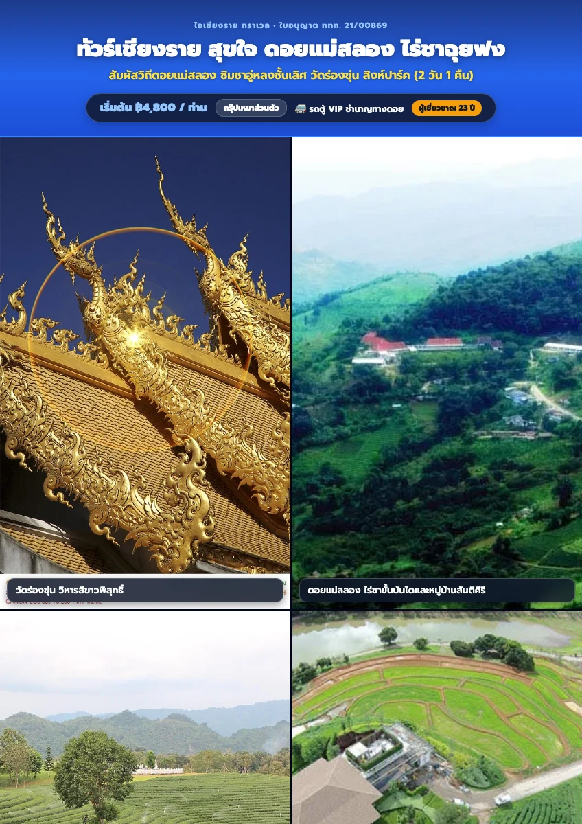 โปสเตอร์โปรแกรม ทัวร์เชียงรายสุขใจ 2 วัน 1 คืน (ดอยแม่สลอง – หมู่บ้านสันติคีรี – แม่สาย)